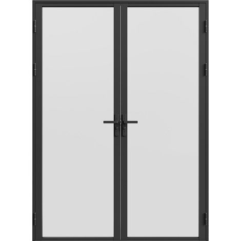 Vente-Unique – Bloc porte réversible à deux battants en aluminium et verre trempé dépoli – Dimensions H204 x L73 cm – Noir pour intérieur – Installation poussant gauche/droite