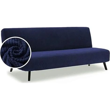 Housse extensible imperméable pour canapé 3 places, bleue, 150-180 cm, sans accoudoirs, universelle (1/4)
