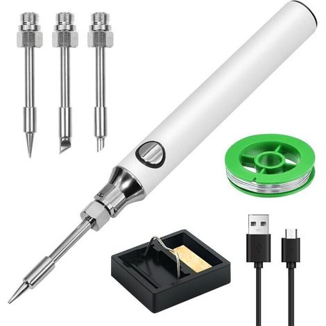 Kit saldatore, kit saldatore elettrico, saldatore portatile senza fili con temperatura regolabile, include 3 punte per saldatore, filo di stagno, supporto per saldatore, saldatore professionale e sicu