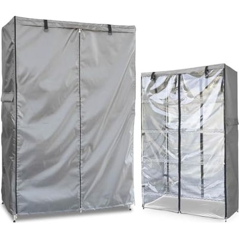 okcool Housse d'étagère imperméable 600D robuste avec fermeture éclair, panneau transparent d'un côté (gris, convient aux étagères de 91,4 x 45,7 x 157,5 cm) (1/5)