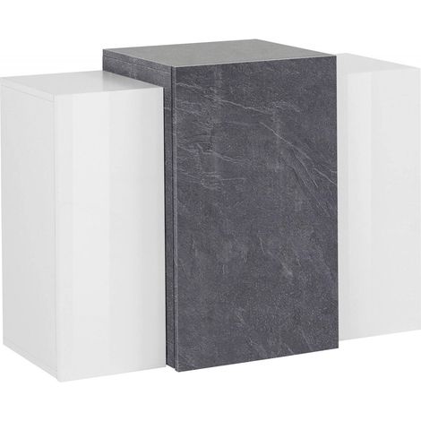 Dmora - Hängeschrank Didze, Mehrzweck-Kleiderschrank, Wandschrank, 100 % Made in Italy, cm 90x38h66, Hochglanzweiß und Schiefer