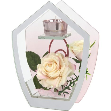 Photophore en Verre avec Bougie Chauffe-Plat décorée d'une Rose - Décoration de Table - Décoration Romantique (1/4)