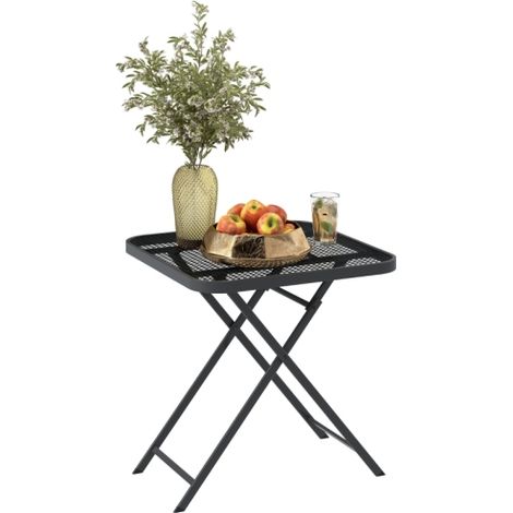 Gartentisch klappbar 70x70 cm, Balkontisch klappbar aus Stahl, wetterfester Outdoor Tisch, quadratischer Terrassentisch schwarz