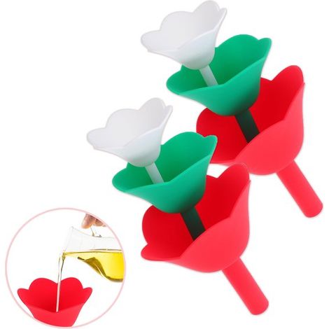 Embudo de silicona de 6 piezas, líquidos y vertido, Flexible y a prueba de derrames, restaurante y playa, Colores: blanco, rojo y verde (1/5)