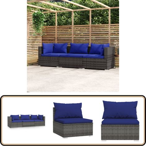 Canapé 3 places avec coussins Gris Résine tressée - Canapé Extérieur - Salon De Jardin - Meuble De Jardin - Mobilier De Jardin - Set De Salon De Jardin