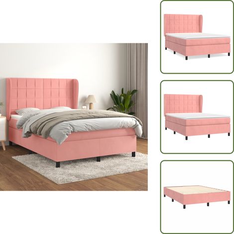 Sommier à lattes de lit avec matelas Rose 140x190 cm Velours - Lit Tapissier - Lit Velours - Lit Double - Literie - Chambre À Coucher (1/5)