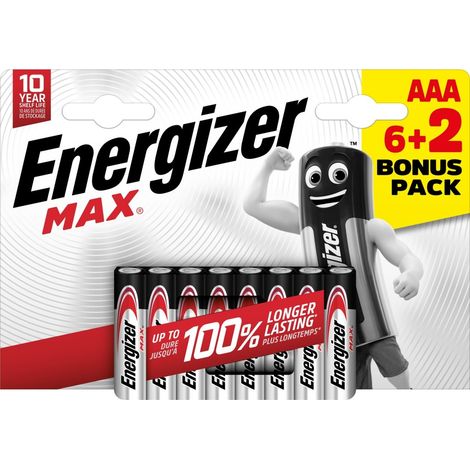 Pila alcalina max lr6 aaa pack 6+2 energizer