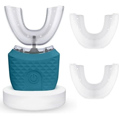 Brosse à dents automatique ultrasonique en forme de U à 360°. brosse à dents blanchissante étanche IPX7. 2 têtes de brosse de rechange (vert clair) (1/5)