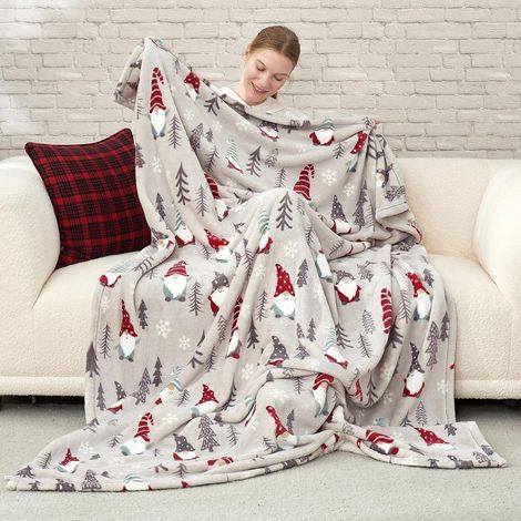 Plaid en peluche Gnome de Noël 127 x 152 cm - Polaire ultra-douce ivoire, couverture chaude idéale pour canapé, lit et salon (1/5)