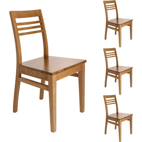 Lot de 4 chaises en hêtre chêne clair assise bois - AGATHE