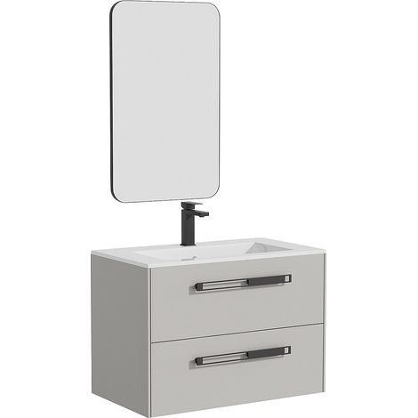 Mobile sotto lavabo sospeso con lavabo da incasso, rubinetto e specchio Grigio 80 cm - FELNA (1/4)