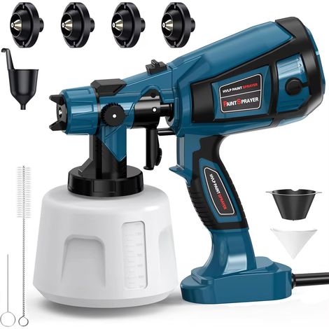 Pistolet HVLP bleu – 800 W – Réservoir 1400 ml – 4 buses en cuivre – Peinture mobilier, clôture, mur, voiture – Bricolage (1/5)
