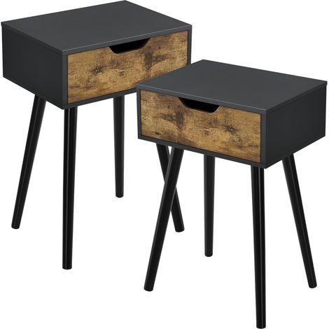 Set Östersund di 2 Comodini con Cassetto - Nero / Effetto Legno Scuro [en.casa]