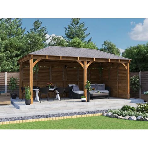 Dunster House Wooden Gazebo Kit Louvre Wall 6m x 3m with Roof Shingles Leviathan (1/5)