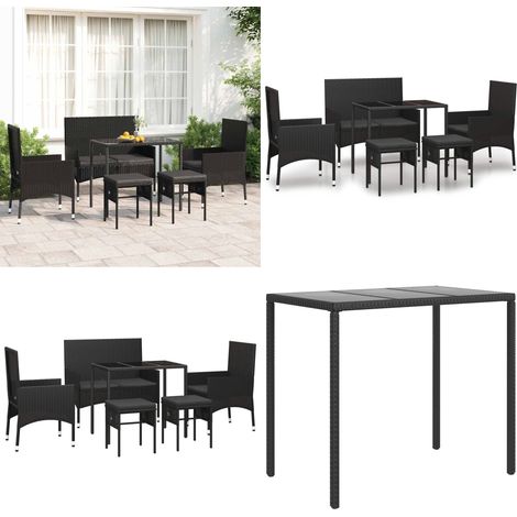 Set Mobili da Giardino 6 pz con Cuscini in Polyrattan Nero - Sedie da giardino - Tavolo da giardino
