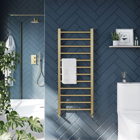 Walton 1200 x 500 Straight Towel Radiator- Brushed Brass (1/4)