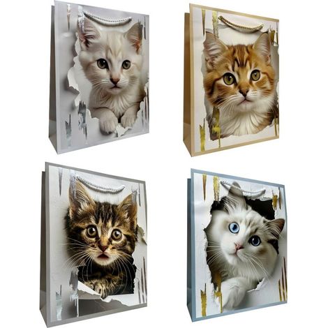 Sac cadeau S métallisé Chats assortis