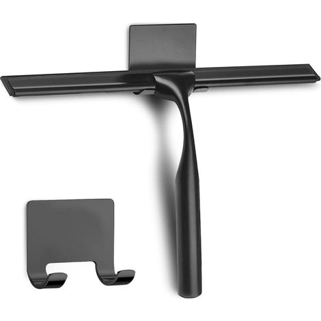 Duschabzieher Edelstahl Selbstklebehaken Glaswischer Schwarz 25cm (1/5)
