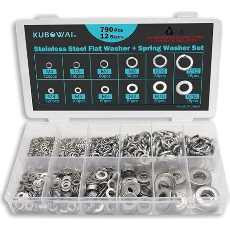 Stainless Steel Spring Washers Flat Spring Spacer Set Storage Box 12 Sizes (1/5)