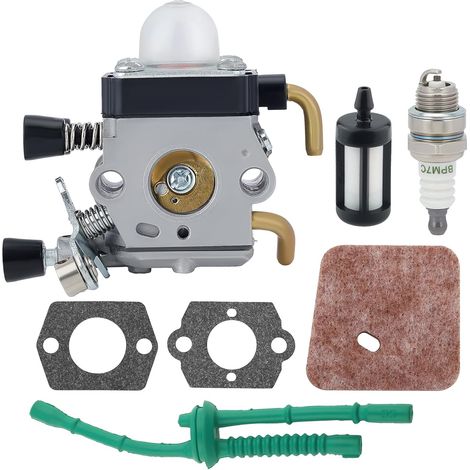 Carburador para desbrozadora Stihl FS55 FS38 FS55R FS55RC HL45 KM55 FS80 FR85 FH75 FS45 FS46 FS74 FS75 HL75 HS70 C1Q-S63 C1Q-S69 con junta, bujía, esponja, filtro y manguera. (1/4)