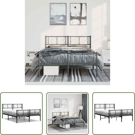vidaXL Lit métallique - Cadre de lit métal sans matelas avec pied de lit noir 135x190cm (1/5)