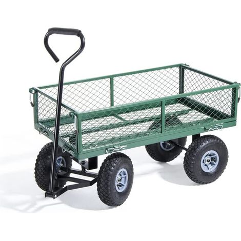 CARRELLO GIARDINO 4 RUOTE SPONDE RIBALTABILI METALLO 90x50x52.5cm (1/4)