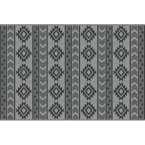 AMXCNOY Tapis d'extérieur, tapis en plastique imperméable, tapis de balcon avec design recto-verso, pour terrasse, Noir+Gris, 182 x 274 cm (1/5)