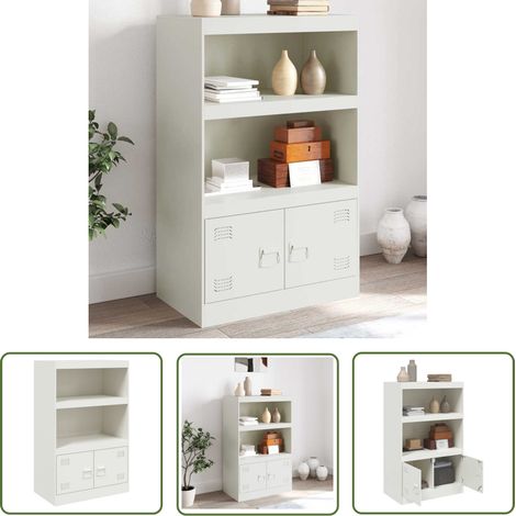 The Living Store Buffet blanc 67x39x107 cm acier - Buffet Blanc - Meuble De Rangement - Armoire Moderne - Meubles Salon - Mobilier Cuisine (1/5)