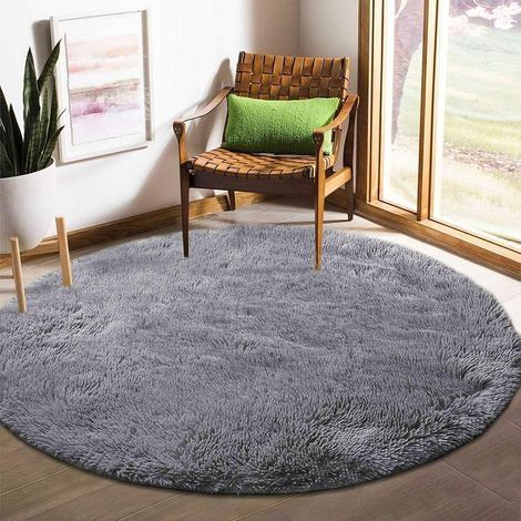 Tapis rond moelleux pour chambre à coucher, salon, chevet, chambre à coucher, ménage, tapis en peluche moderne adapté (gris, diamètre 160 cm) (1/5)