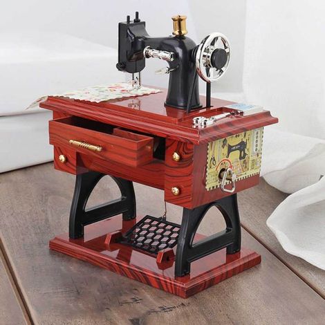 Caja de música con forma de máquina de coser antigua, regalo para hija, madre o novia (decoración).