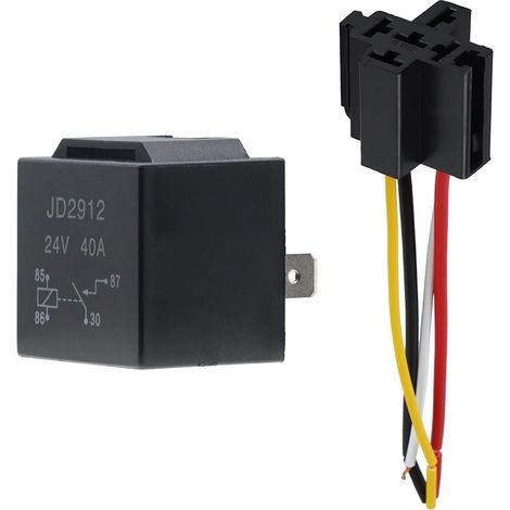 Relais 24V 4 Broches Auto SPST JD2912 Relay 24 Volt 40A Relais Voiture avec Faisceau de Câble Coloré pour Moto Camion Bateau Paquet de 1 (1/5)