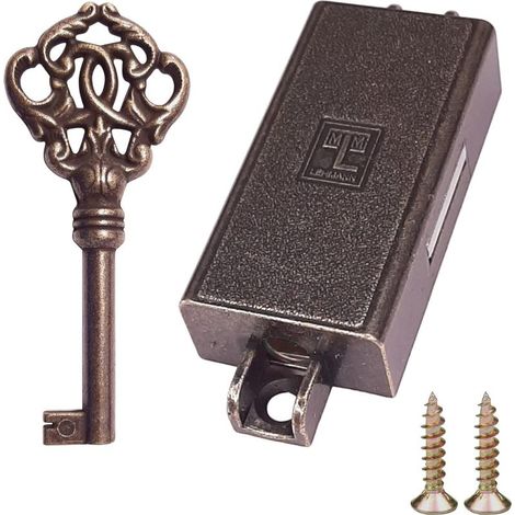 Serratura a cremonese color bronzo-marrone – Chiave di ricambio antica per mobili antichi – Finitura spazzolata – Interasse 64 mm – Per armadi e credenze (1/4)