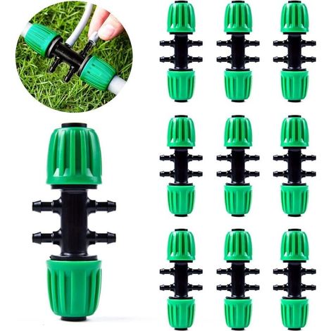 Connecteur de Tuyau D'irrigation de Jardin, Connecteurs en T Barbelé Irrigation Goutte à Goutte pour Tube D'irrigation 1/2 Pouce à 1/4 Pouce Accessoires D'arrosage 6 Voies, Vert (1/4)