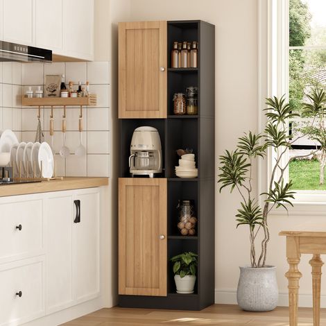 Meuble de Rangement d'Angle 50 x 35 x 170 cm Colonne Haute 6 Étagères Ouvertes 2 Portes Étagères Réglables Format Étroit (1/5)