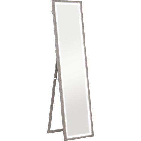 Grand miroir LED 40 x 160 cm SERGIO effet bois gris (1/5)