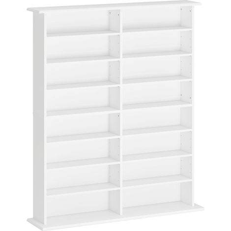 Meuble de rangement CD/DVD avec 16 casiers et 12 tablettes ajustables, capacité maximale 720 CD/396 DVD/Blu-ray, blanc (1/5)