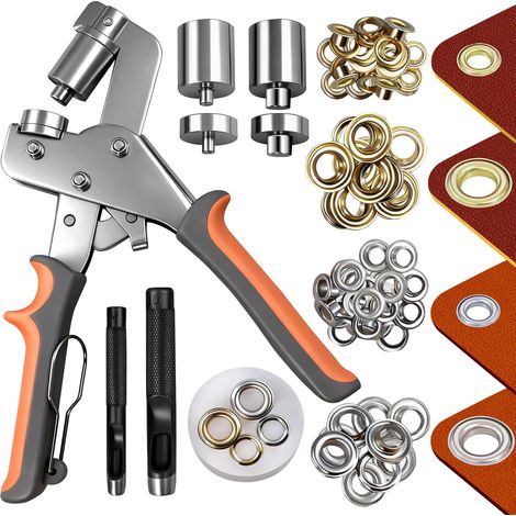 Eyelet Kit with 6mm and 10mm Punches 500pcs Metal Grommet Kit Heavy Duty Rivet Press Tool Set for Tarpaulins, Leather Crafts, Fabrics (1/5)