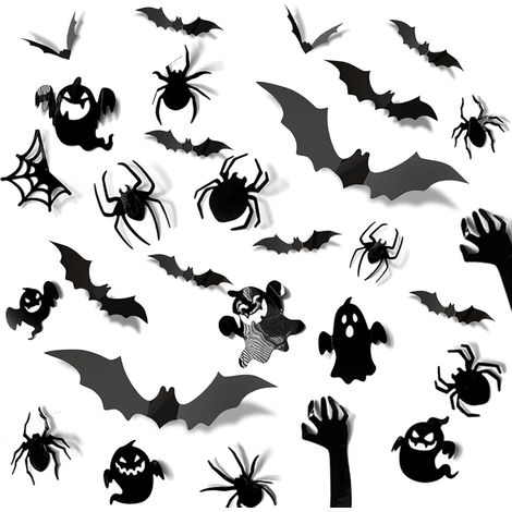 Dekorativer 3D-Wandaufkleber für Halloween (Mix aus Fledermäusen, Geistern und Spinnen) (1/5)