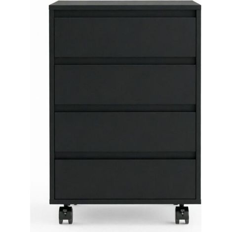 Schwarzer Büro-Rollcontainer aus MDF mit 4 Schubladen (1/4)