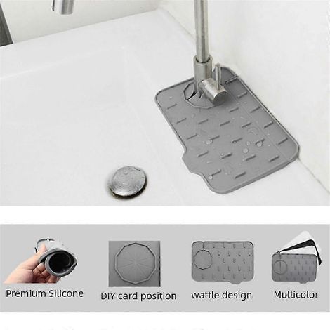 Ensemble de 4 pièces comprenant des tapis de robinetterie et des protections anti-éclaboussures pour évier, en silicone. (1/5)