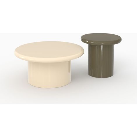 Lot de 2 tables basses laquées blanches et kaki en MDF - Apoline (1/5)