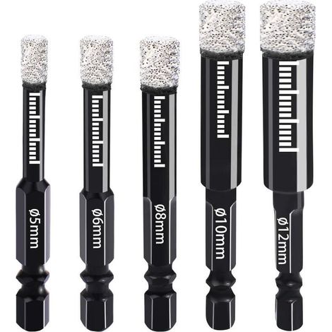 Diamantbohrer mit Sechskantschaft (5 mm, 6 mm, 8 mm, 10 mm und 12 mm) für Keramik, Granit, Glas, Porzellan, Fliesen, Winkelschleifer und Handbohrmaschinen – Crezuo
