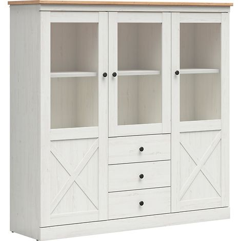 Vitrine 3 portes et 3 tiroirs coloris Pin andersen blanchi/chêne artisan - Longueur 153 x Profondeur 43 x Hauteur 153 cm (1/4)