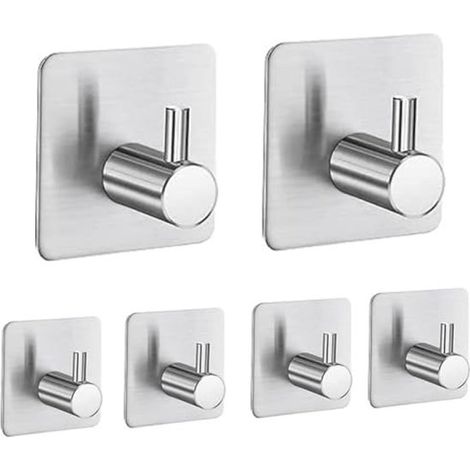 Set mit 6 selbstklebenden Handtuchhaken aus Edelstahl – silberfarben – für Bad, Küche oder WC – kein Bohren erforderlich (1/5)