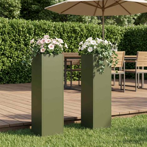 vidaXL Garden Planter 2 pcs Olive Green 20 x 20 x 75 cm (1/5)
