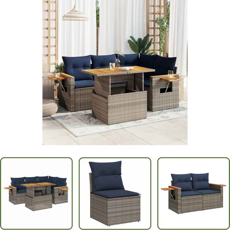 vidaXL Set sofás jardín y cojines 5 pzas ratán sintético acacia gris (1/5)