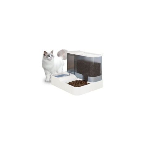 Distributeur Automatique de Nourriture et d'eau pour Chat et Petit Chiens 2 en 1 3.8 L Fontaine Mangeoirs et Abreuvoirs (Blanc) (1/5)