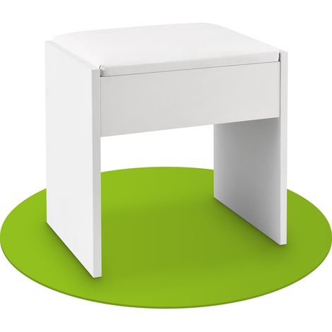 Juskys Coiffeuse avec Tabouret Melly – Tabouret en bois avec coussin rembourré et housse en cuir synthétique – Tabouret rembourré moderne 40 x 30 x 43 cm en blanc