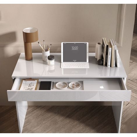 Scrivania Bianco lucido 1 cassetto – design Funzionale e stile per Casa e Ufficio - Smile L 110 X H 76 X P 50 (1/3)