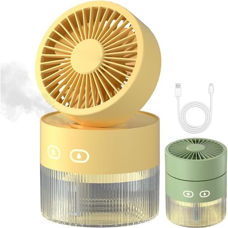 Ventilateur portable avec 3 vitesses et veilleuse, ventilateur de table et humidificateur 2 en 1, ventilateur pliable avec brume, réservoir d'eau de 350 ml, ventilateur silencieux pour chambre à (1/5)